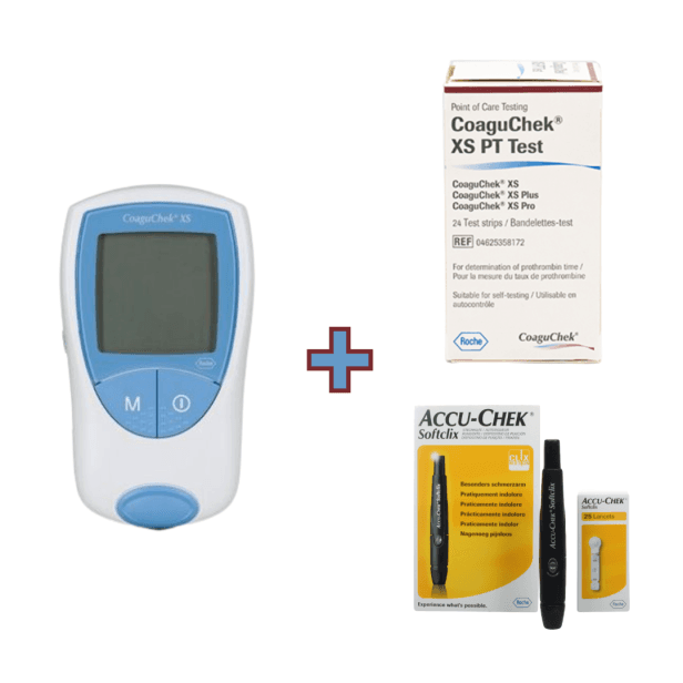 1 Monitor Coaguchek + 1 cx com 24 tiras Coaguchek + Kit Softclix