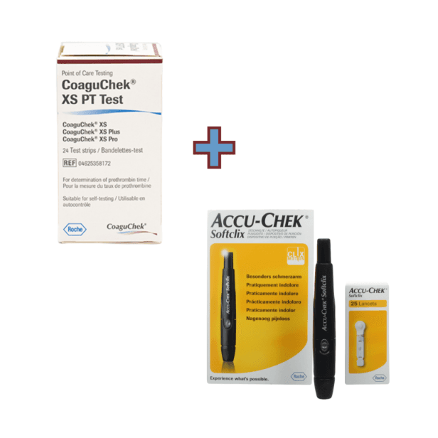 1 cx com 24 tiras Coaguchek + Kit Softclix